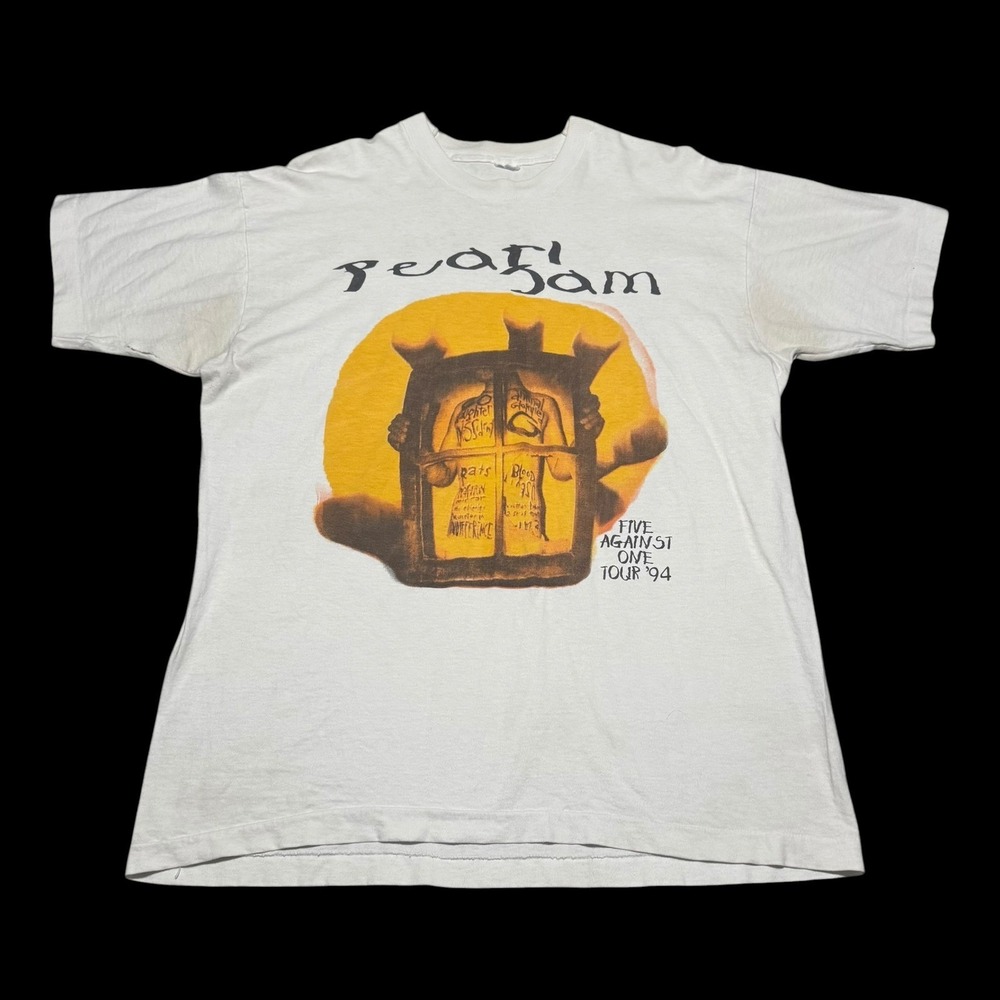 Vintage 1994 Pearl Jam Five Against One White Tour Shirt Men's XL FLAWS